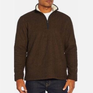 Orvis Brown Cream Sherpa Fleece Lined Quarter Zip Pullover Sweater spring comfy